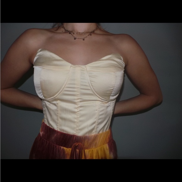 Tops - Yellow Satin Bustier Top